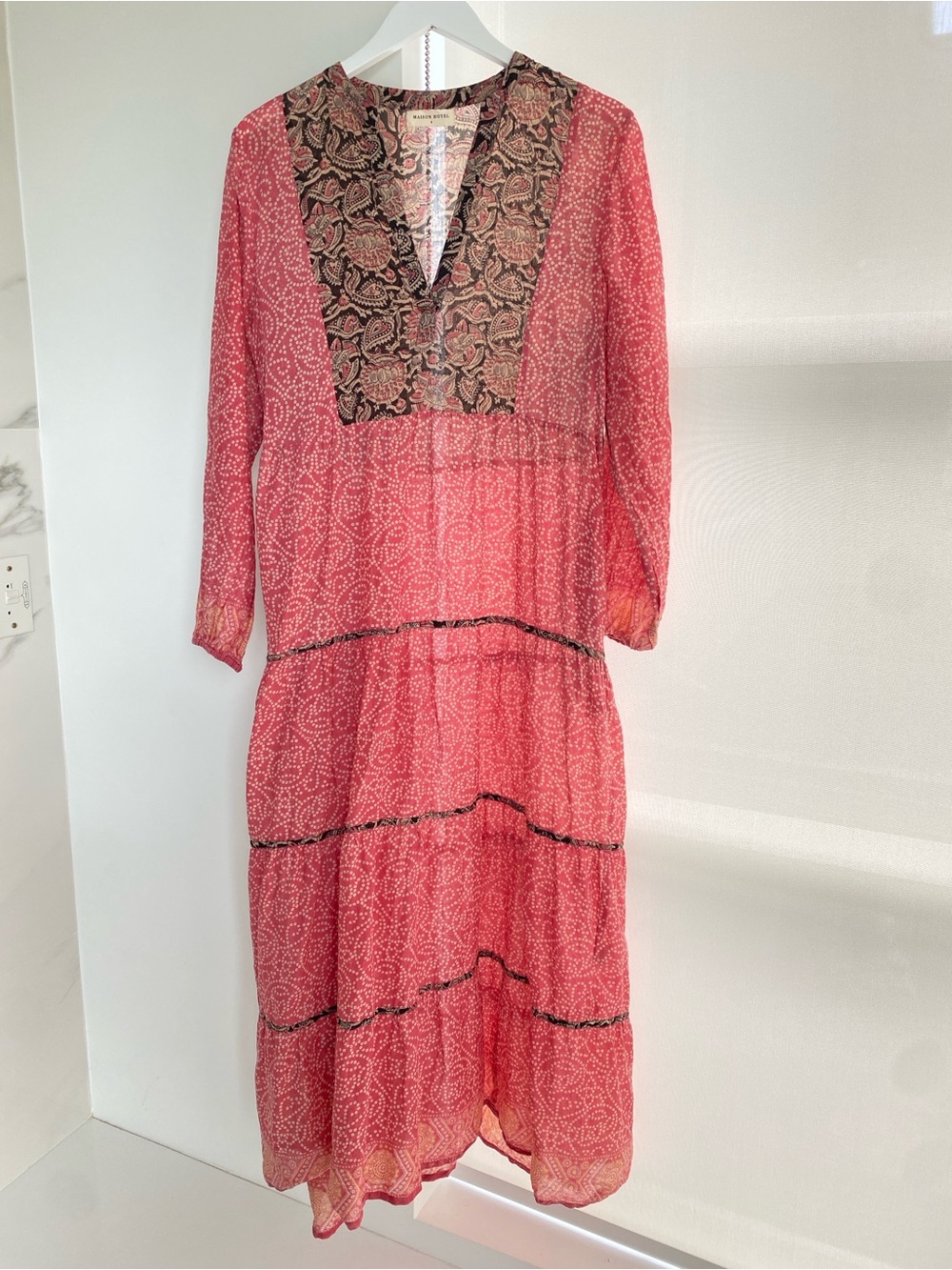 Maison Hotel Didi Dress in Bohemian Print Raspberry Red 100% Cotton Size Small